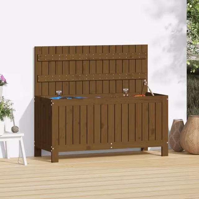Berkfield Home Garden Storage Box in Honey Brown Solid Pine Wood, W/D/H: 108 x 42.5 x 54 cm – 1