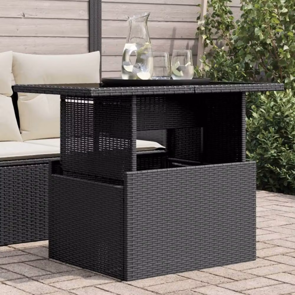 Berkfield Home Rectangular Garden Table with Glass Top in Black Poly Rattan, W/D/H: 100 x 55 x 73 cm – 2
