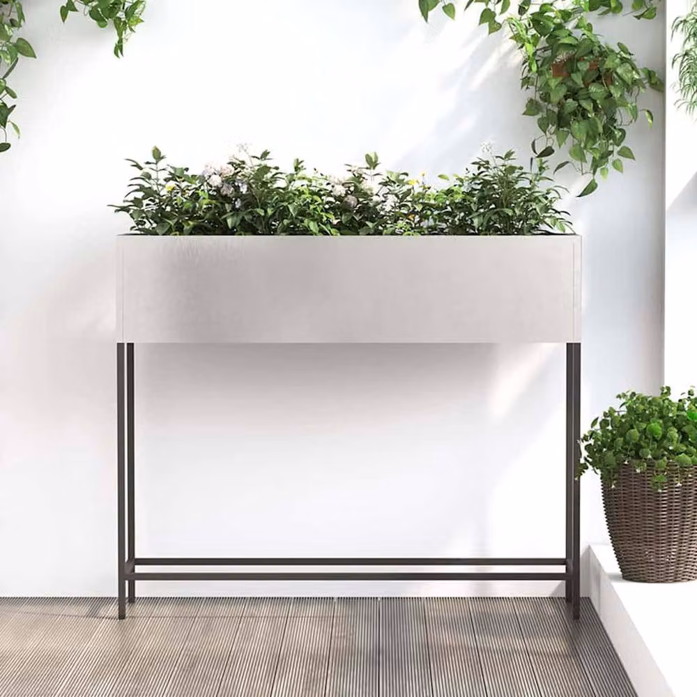 Berkfield Home Raised Garden Planter in Silver Stainless Steel, W/D/H: 100 x 26 x 82 cm – 2