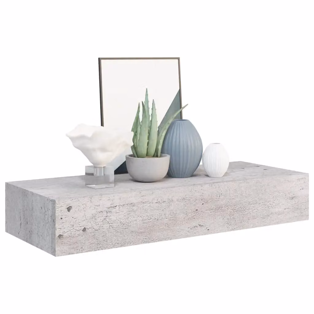 Berkfield Home Wall-mounted Drawer Shelf in Concrete Grey, W: 60 cm, D: 23.5 cm, H: 10 cm