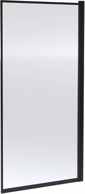 Balterley Square Hinged Bath Screen Shower Panel with Clear Glass and Black Outer Frame, W: 77.5 cm, H: 143 cm