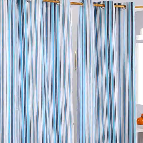 HOMESCAPES New England Stripes Eyelet Curtain Pair, Blue Navy and White, 100% Cotton, Width: 117 cm, Drop: 137 cm