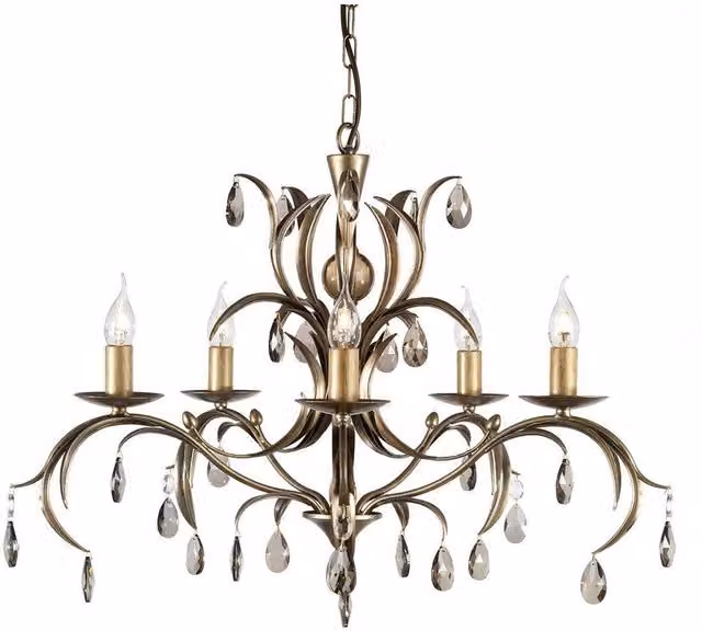 Elstead Lily 5 Light Chandelier in Bronze with Glass and Metal Floral Leaf Design