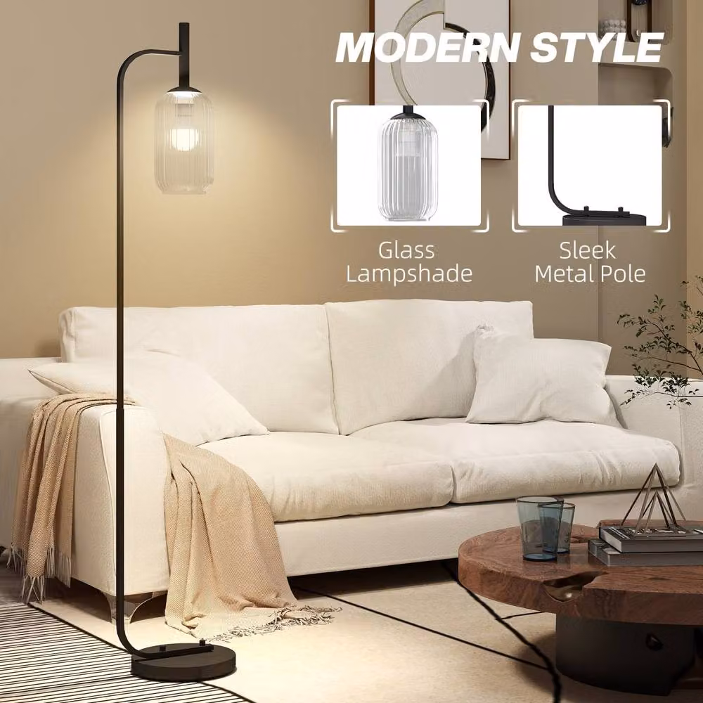 Wyld Haus Line Metal Black Retro Floor Lamp with Transparent Ribbed Glass Shade, H 152 cm x W 25 cm x D 14 cm – 4