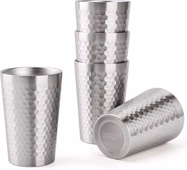 FLAVORA 5 Pack Double Walled Stainless Steel Coffee Tumbler Cups in Metallic Silver, 300 ml per cup