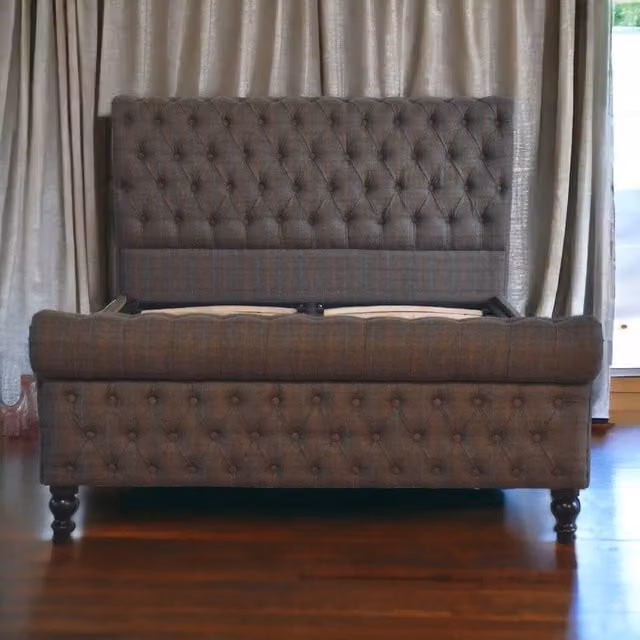 Artisan Furniture Multi Tweed Solid Mango Wood Bed in Brown and Multicolour