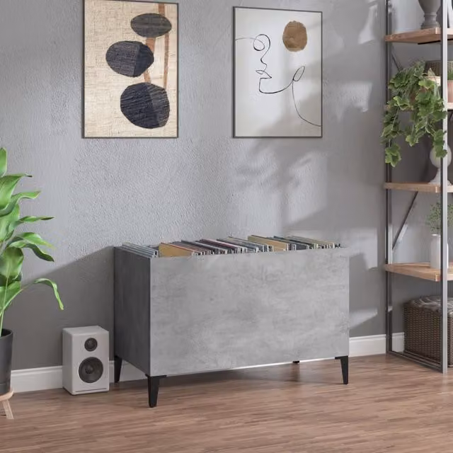 Berkfield Home Record Cabinet in Concrete Grey, W: 74.5 cm, D: 38 cm, H: 48 cm – 1