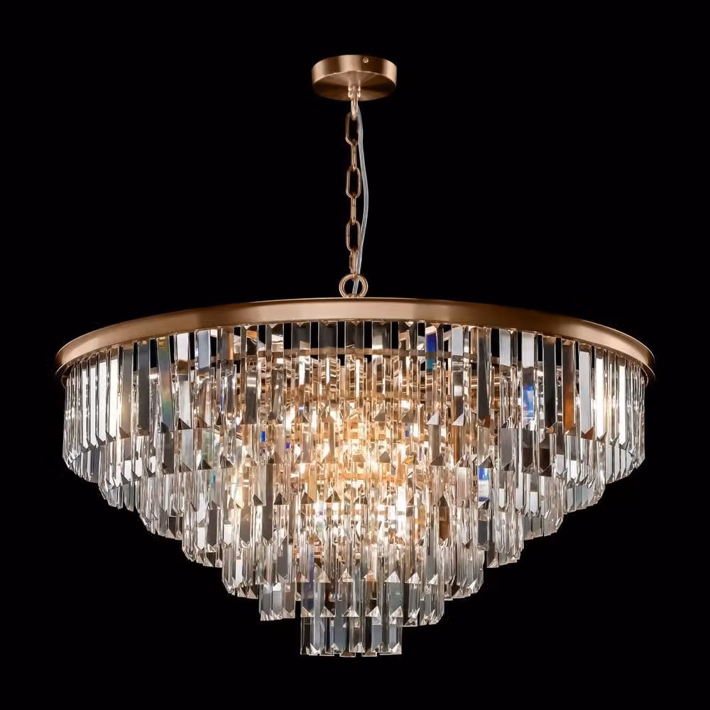 Netlighting Classic Revero 16 Light Brass Pendant Ceiling Light in Gold and Crystal – 2
