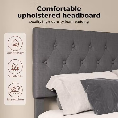Levede Upholstered King Bed Frame in Grey Fabric with Modern Design, W/D/H: 180 x 200 cm – 8