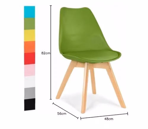 IHANA Mid Century Modern Dining Chair with White Cushioned Seat and Solid Beech Wood Legs, H 82 x W 48 x D 56 cm – 2