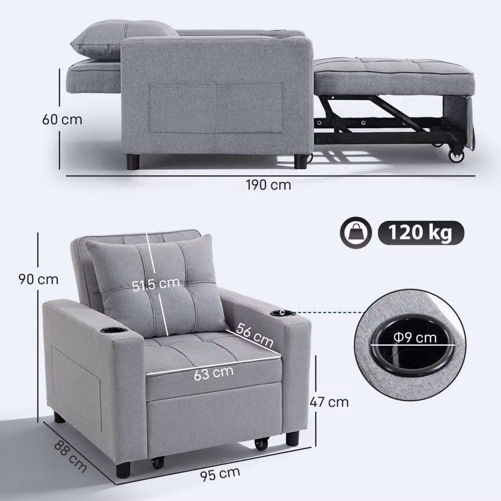 Wyld Haus Soliri 3 in 1 Convertible Single Sofa Bed in Light Grey with Tufted Cushion – 4