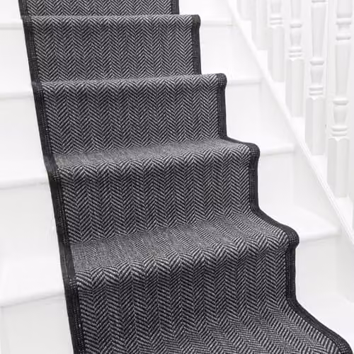 runrug Herringbone Flatweave Stair Runner Rug in Black, Blue and Grey, W: 60 cm, L: 510 cm – 1