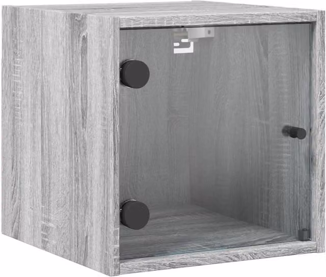 Berkfield Home Bedside Cabinet with Glass Door in Grey Sonoma, W/D/H: 35 x 37 x 35 cm