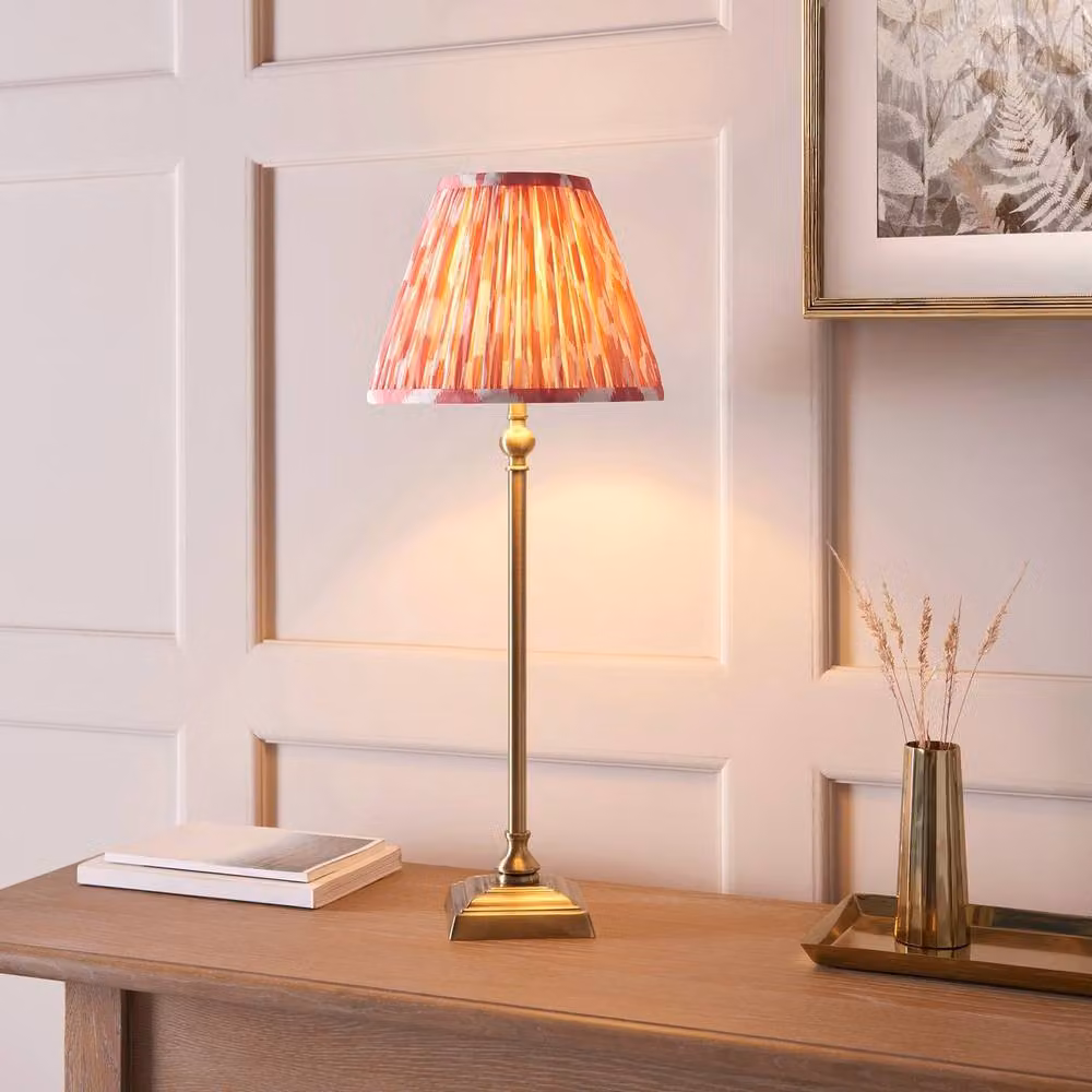 Netlighting Lille Brass Plate Table Lamp with Pink Fabric Ikat Shade, Diameter: 25 cm – 2