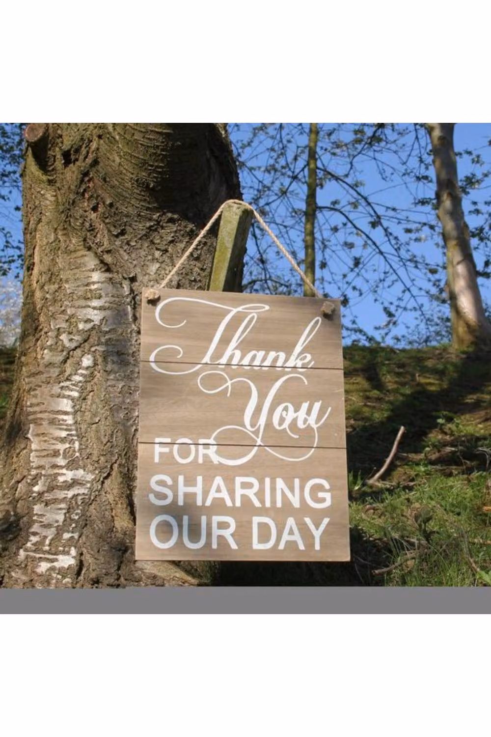 KDMD Shabby Chic Wooden Hanging Wedding Sign, Thank You For Sharing Our Day, Light Brown, W: 40.0 cm, H: 30.0 cm – 2