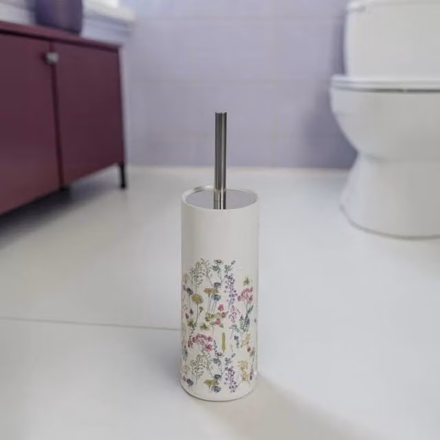 Showerdrape Meadow Wild Flowers Floral Ceramic Freestanding Toilet Brush in White – 1