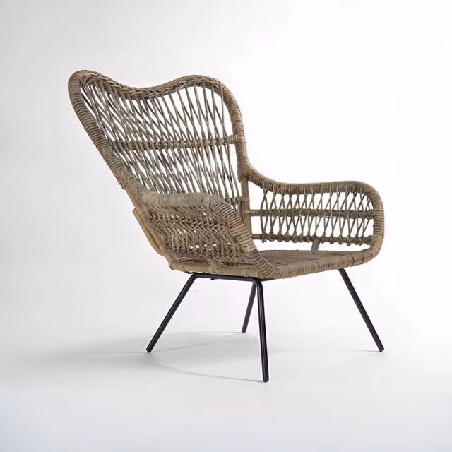 Interiors by Premier Modern Rattan and Metal Chair with Armrests in Brown, Black or Grey – 1