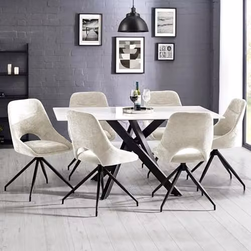 Julian Bowen Jonah Set of 2 Beige Fabric Upholstered Dining Chairs with Black Metal Legs – 3