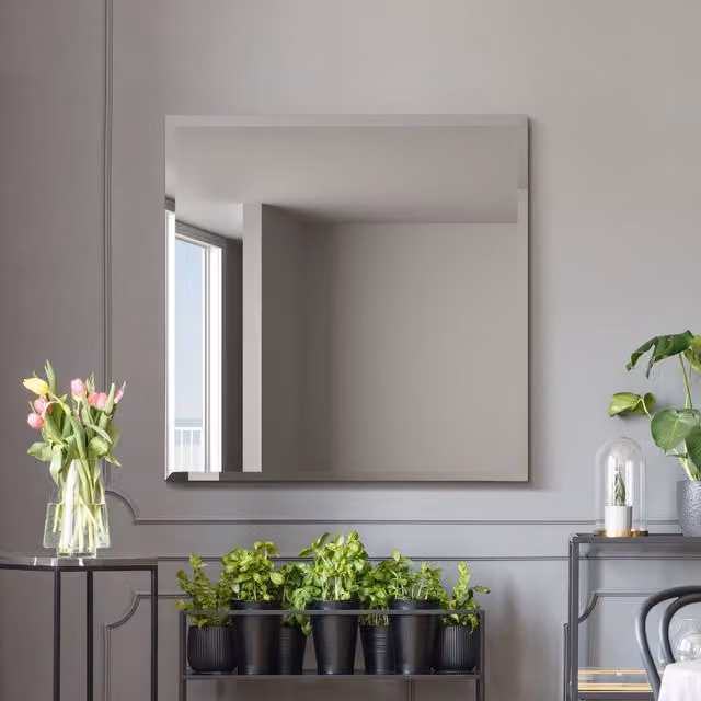 MirrorOutlet Moderni Black Frameless Bevelled Square Glass Wall Mirror