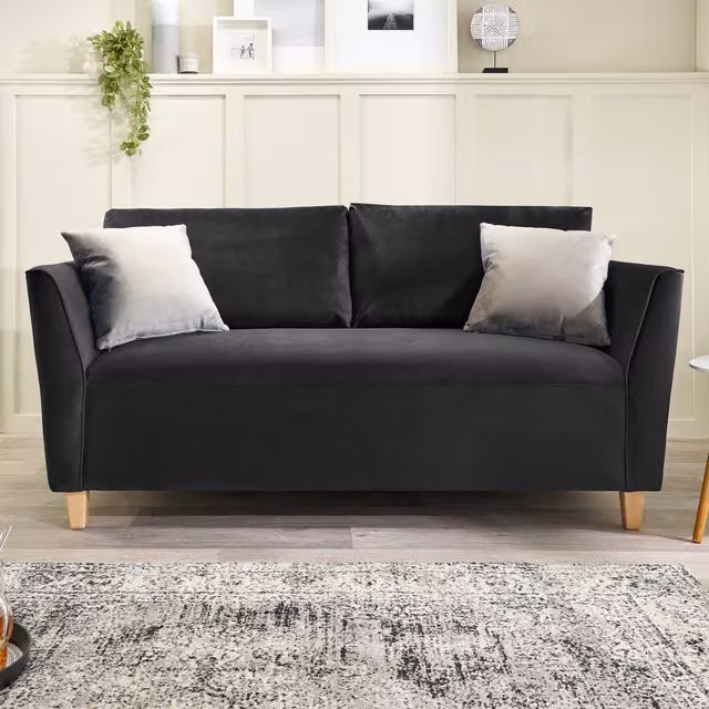 Aspire Ellie 3 Seater Sofa in Black Brushed Velvet with Scatter Cushions