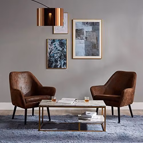Teamson Home Marmo Modern Wooden Coffee Table with Marble Effect and Gold Accents, W: 102.24 cm, D: 50.8 cm, H: 40.64 cm – 2