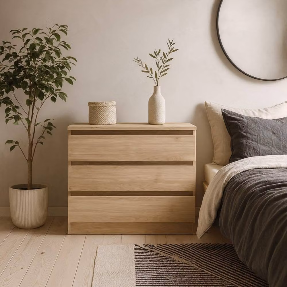 Wyld Haus Budapest 3 Drawer Chest in Natural Oak Effect Brown and Beige – 2
