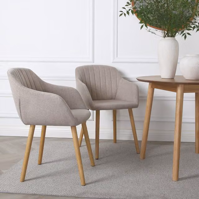Home Garden Direct Luciano Dining Chair in Beige Textured Fabric with Oak and Rubberwood Frame