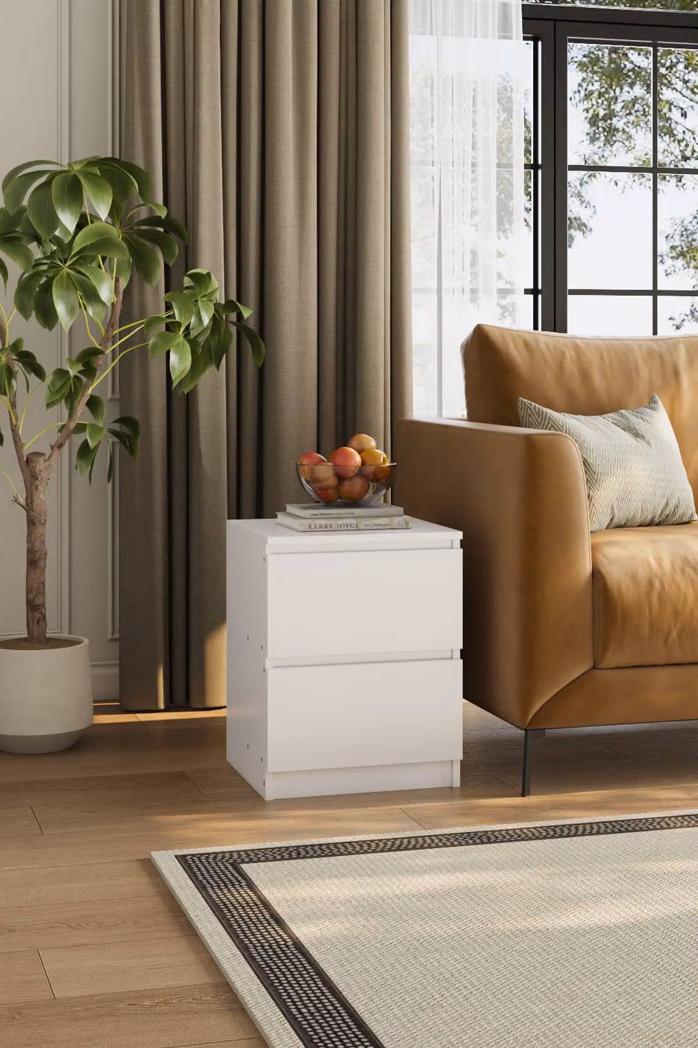 Garden Sanctuary Minimalist Wooden Bedside Table with 2 Drawers in White – 2