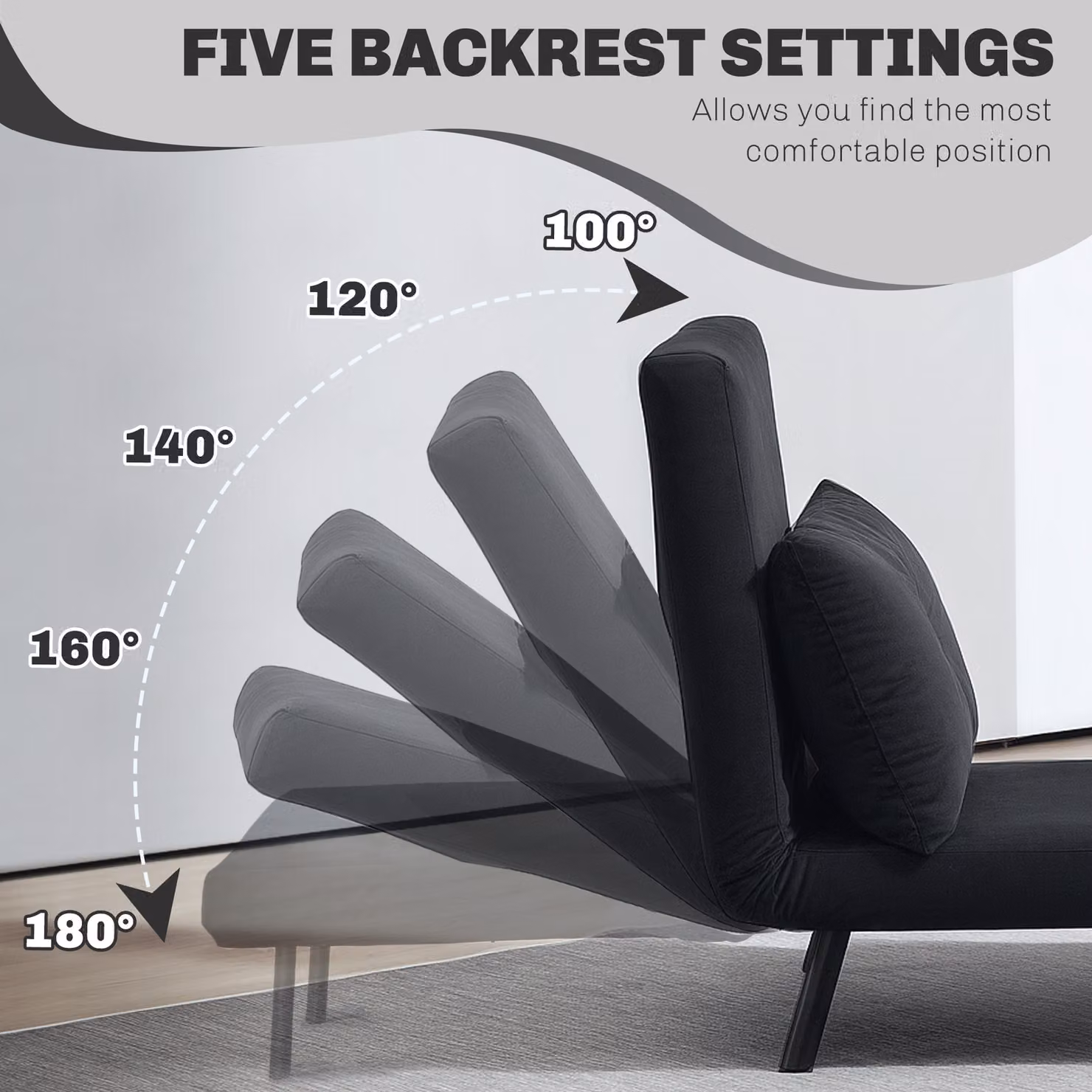 HOMCOM 4-in-1 Black Velvet Single Chair Bed with Pillow and Metal Frame – 5