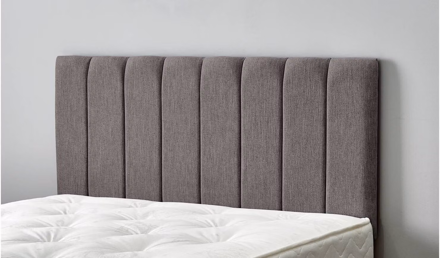 Bircham Modern Upholstered Double Headboard in Silver Grey Striped Fabric