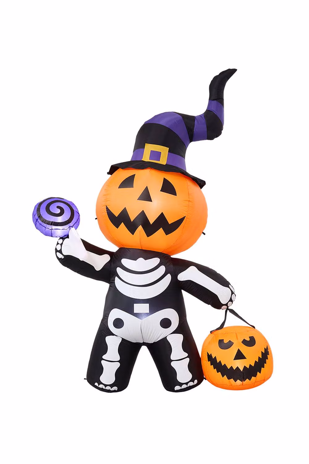 Living and Home 8FT Halloween Inflatable Pumpkin-Headed Skeleton Decoration in Orange and Multicolour – 3