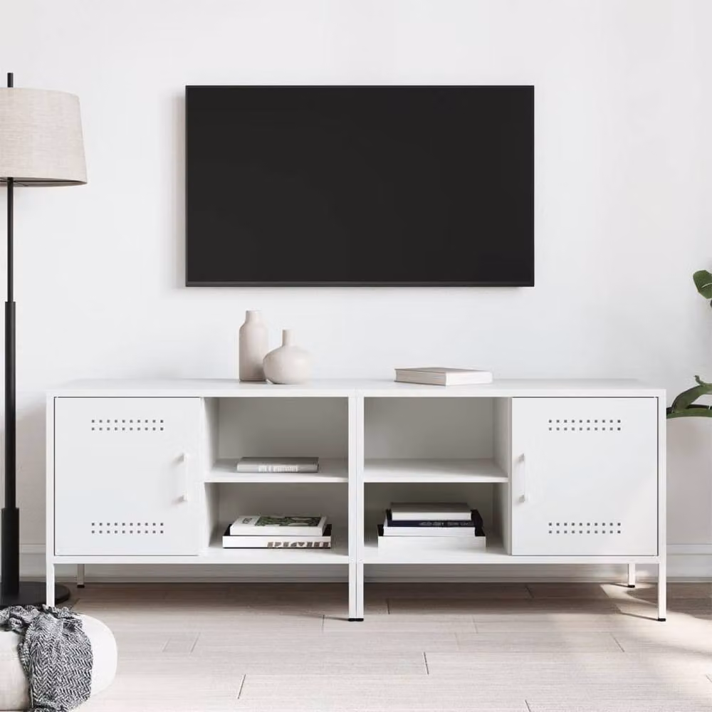Berkfield Home Set of 2 White Metal Industrial TV Cabinets W: 68 cm, D: 39 cm, H: 50.5 cm – 3