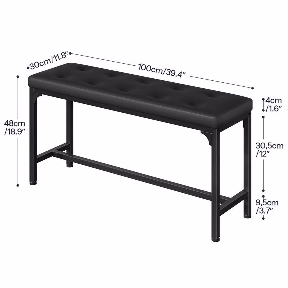 FLAVORA Industrial Indoor Dining Bench in Black with Synthetic Leather and Metal Frame, W/D/H: 100 x 30 x 48 cm – 2
