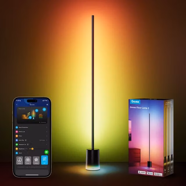 Govee RGBIC Modern Cylinder Floor Lamp in Black with Dimmable Up and Down Lighting and Smart Control