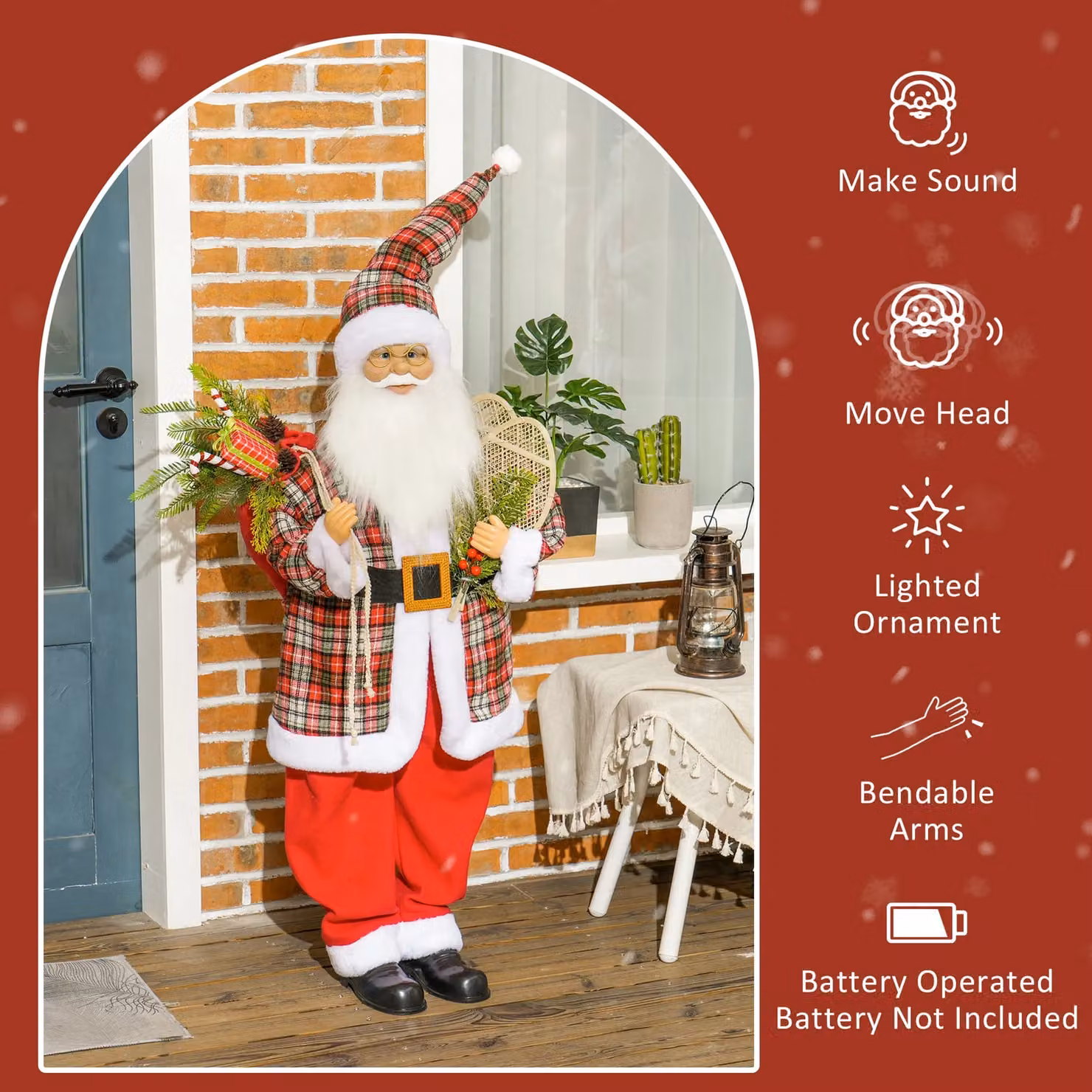 HOMCOM 120cm Animated Santa Claus with Sound Activated Festive Music in Red, Green and Multicolour – 6