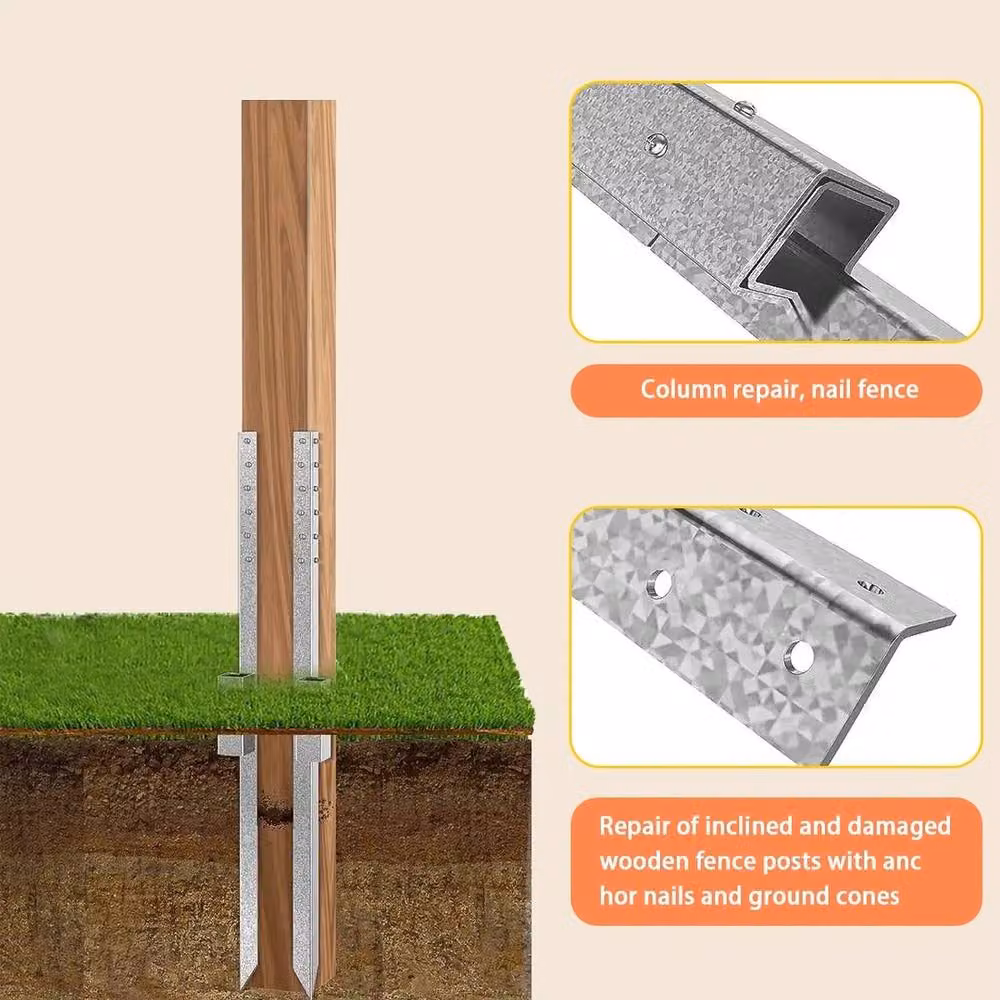 NESTLUNE 6-Pack Heavy Duty Galvanised Steel Fence Post Repair Stakes Anchor Kit in Silver, H: 120 cm, W: 3.2 cm – 5