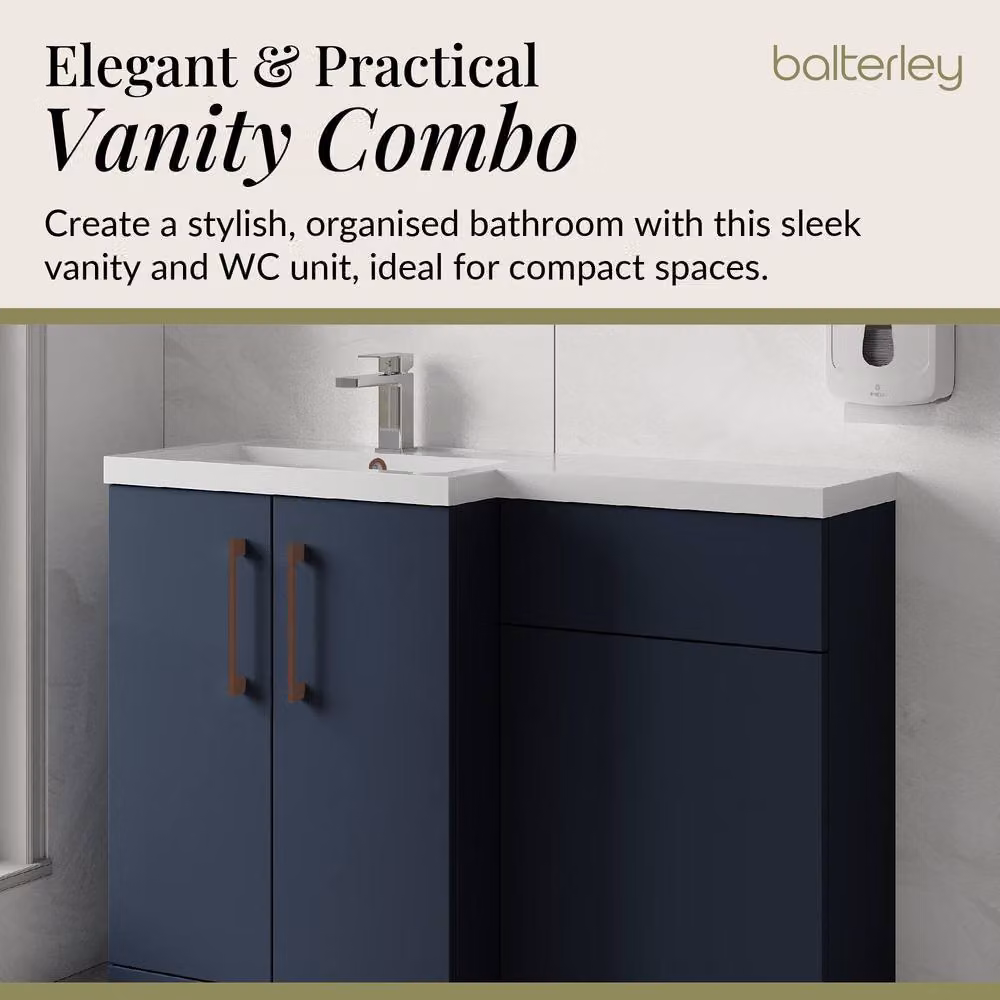 Balterley Modern Left-Hand Vanity and WC Unit Combination in Matt Blue, W: 110 cm, H: 84 cm – 3