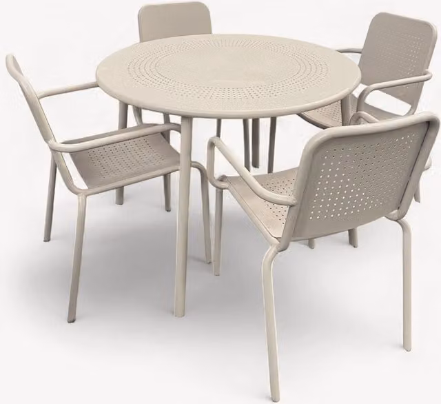 Royalcraft Modern 5 Piece Round Metal Dining Set in Gold, White and Beige