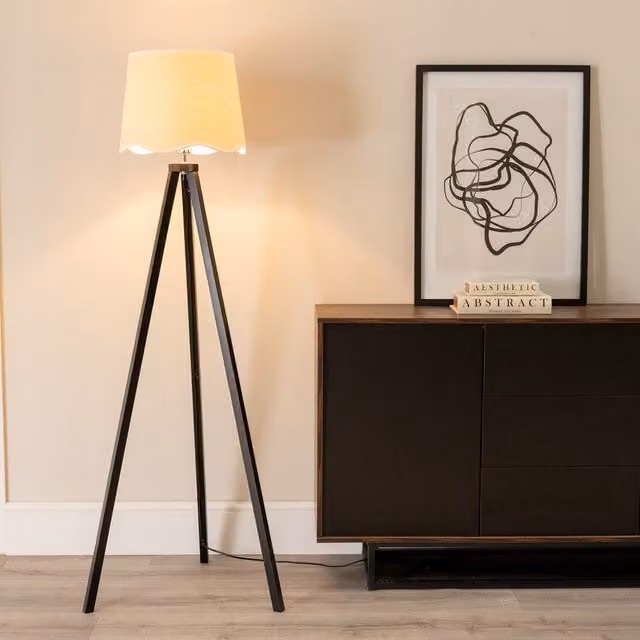 ValueLights Barbro Modern Tripod Floor Lamp with White Fabric Cylinder Shade