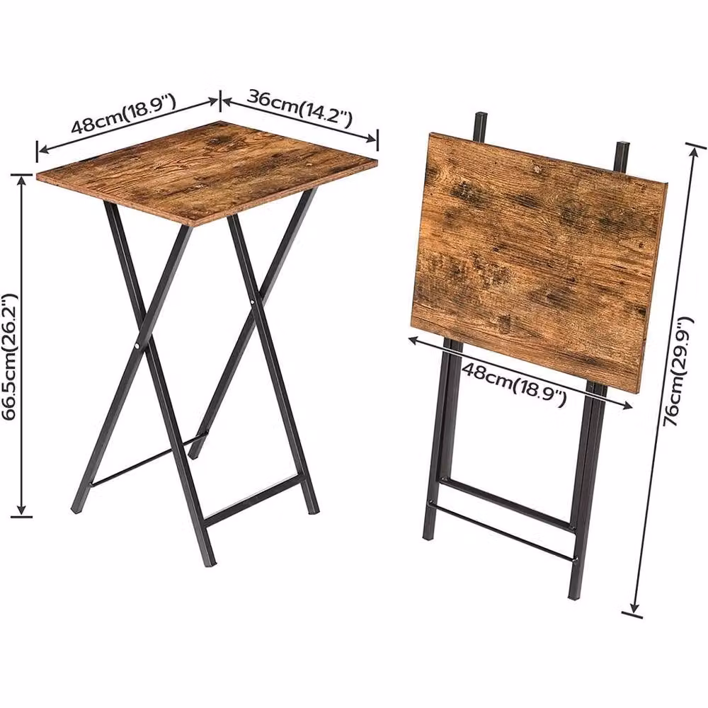 EONLION Set of 2 Folding Side Tables in Brown and Black with Metal X-Frame – 2