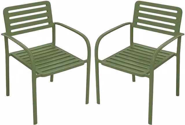 MYLIA Vente-unique NILY Set of 2 Stackable Metal Garden Armchairs in Green – 1