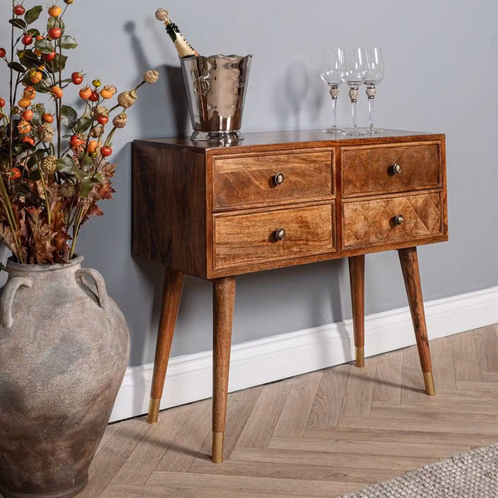 Elm Home And Garden Solid Mango Wood 4 Drawer Console Hall Telephone Table in Brown, W/D/H: 76.0 x 35.0 x 80.0 cm – 2