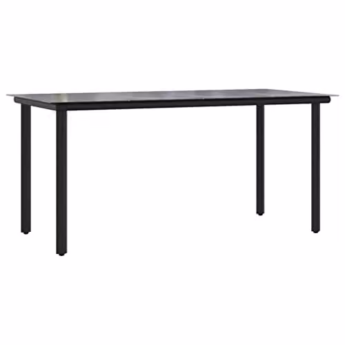 vidaXL Modern Rectangular Garden Dining Table in Black Steel and Tempered Glass, W/D/H: 160 x 80 x 74 cm