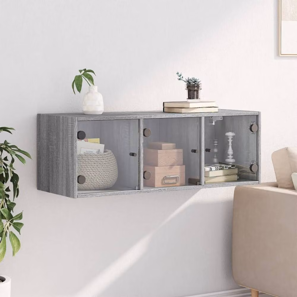 Berkfield Home Wall Cabinet with Glass Doors in Grey Sonoma, W/D/H: 102 x 37 x 35 cm – 2