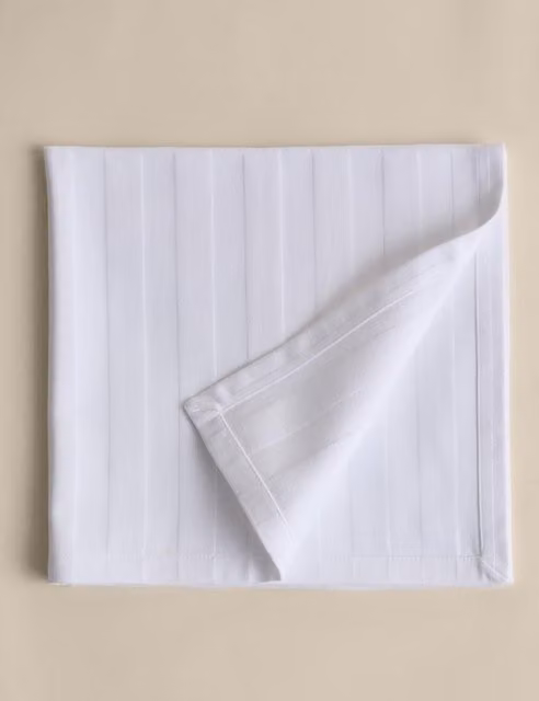 M&S Set of 4 White Striped Pure Cotton Sateen Napkins