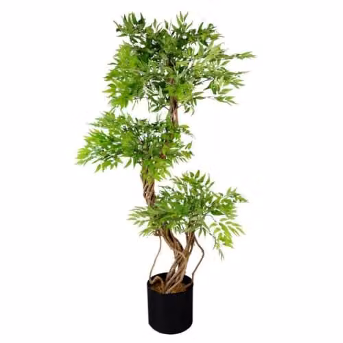 Leaf Design UK Realistic Artificial Japanese Fruticosa Ficus Tree in Green and Black, Height: 140 cm