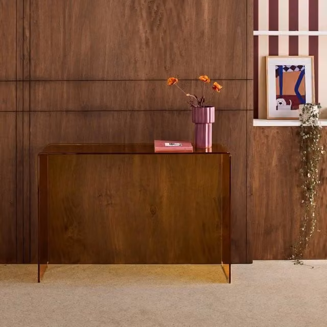 sweeek Modern Rectangular Tempered Glass Console Table in Amber, W/D/H: 80 x 35 x 75 cm – 1