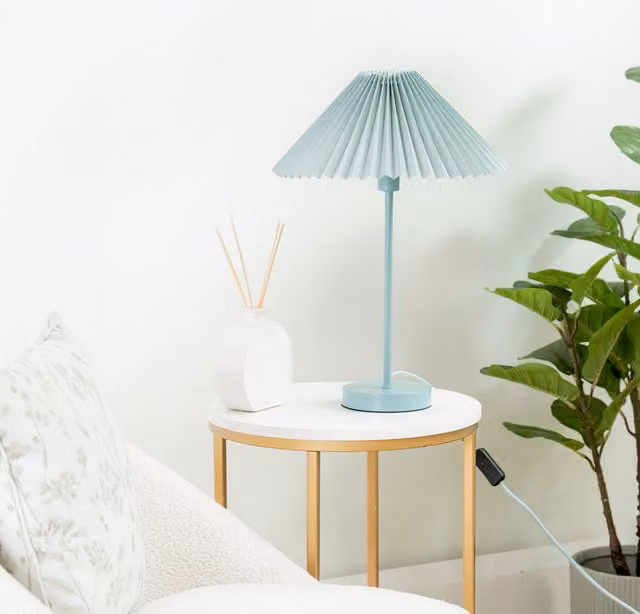 Akira Fabric Pleated Shade Slim Table Lamp in Blue