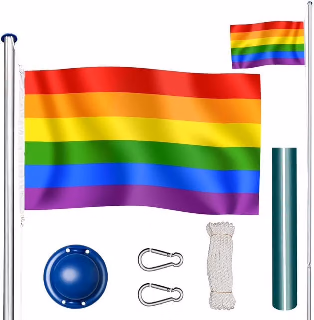 tectake Height Adjustable Aluminium Flagpole Set in Multicolour