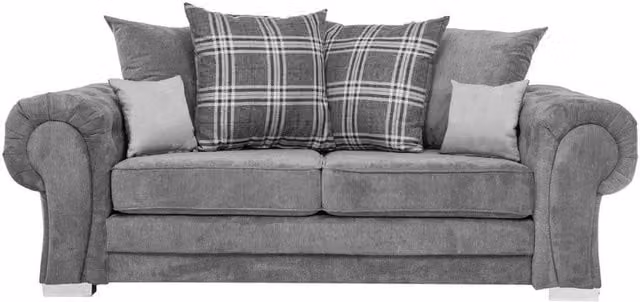 Hampton 3 Seater Sofa in Grey with Full Back and Scatter Cushions